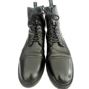 AllSaints Piero Combat Ankle Boots •EU 46/US 13• Black Leather Zipper $349